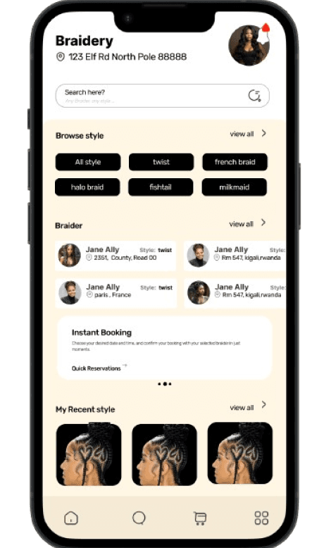 Braidery app interface